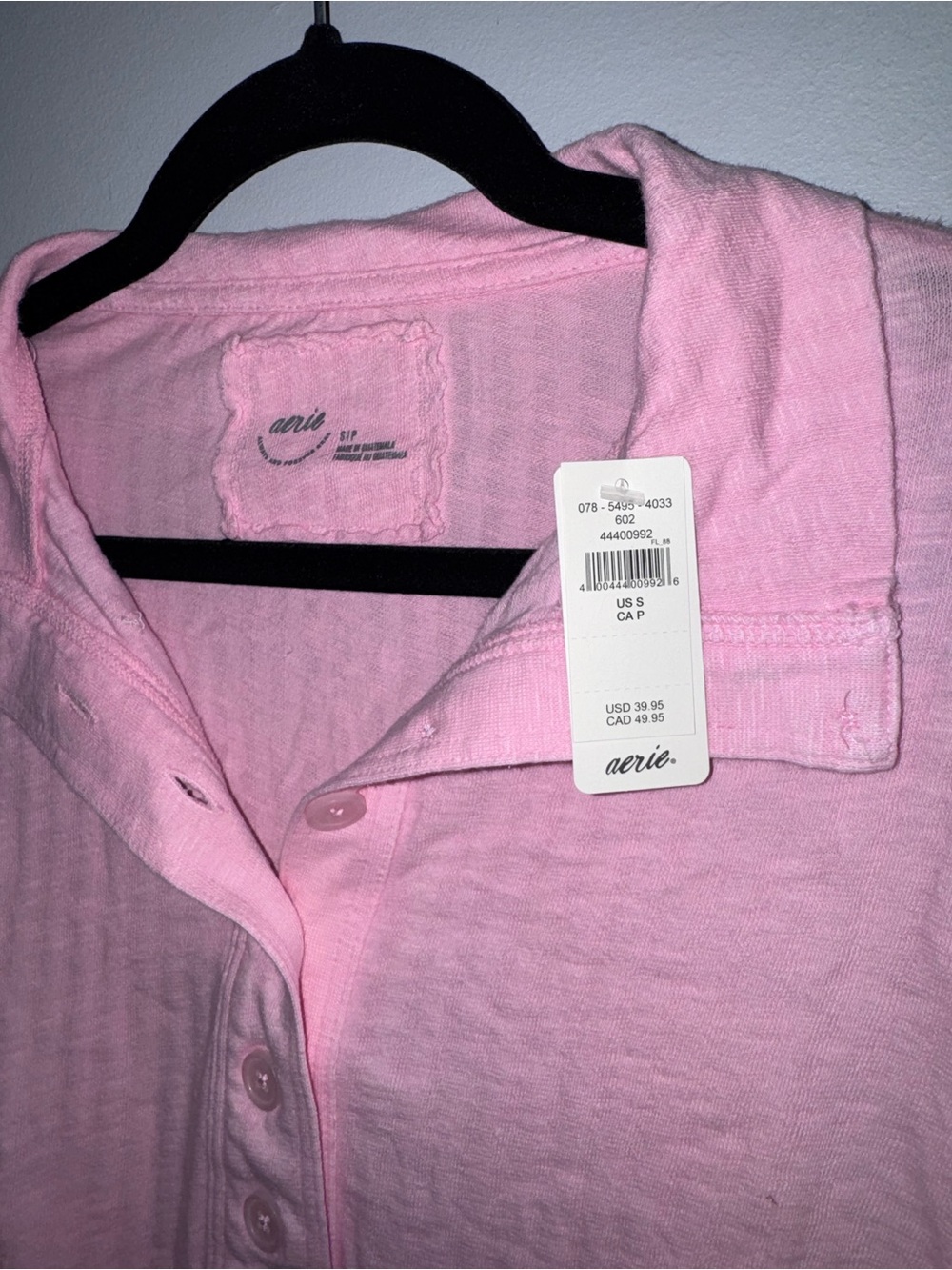 aerie Pink Ribbed Henley Top with Buttons - Picture 4 of 4